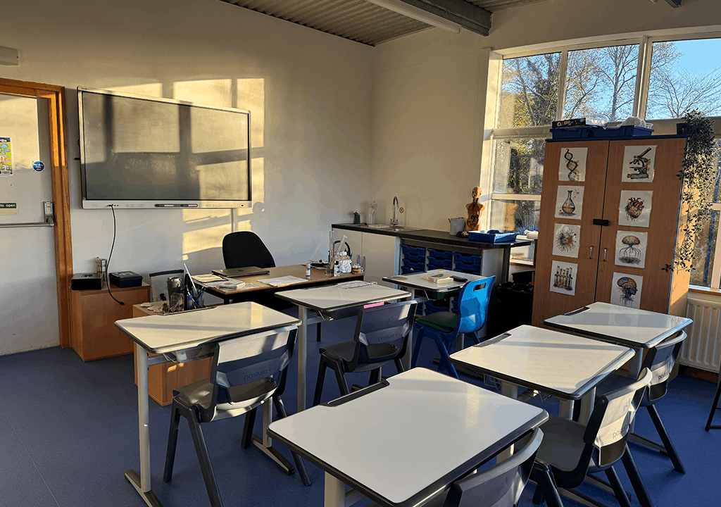 The science room at Highgate Hill House School, a specialist secondary learning space designed to support practical science exploration.