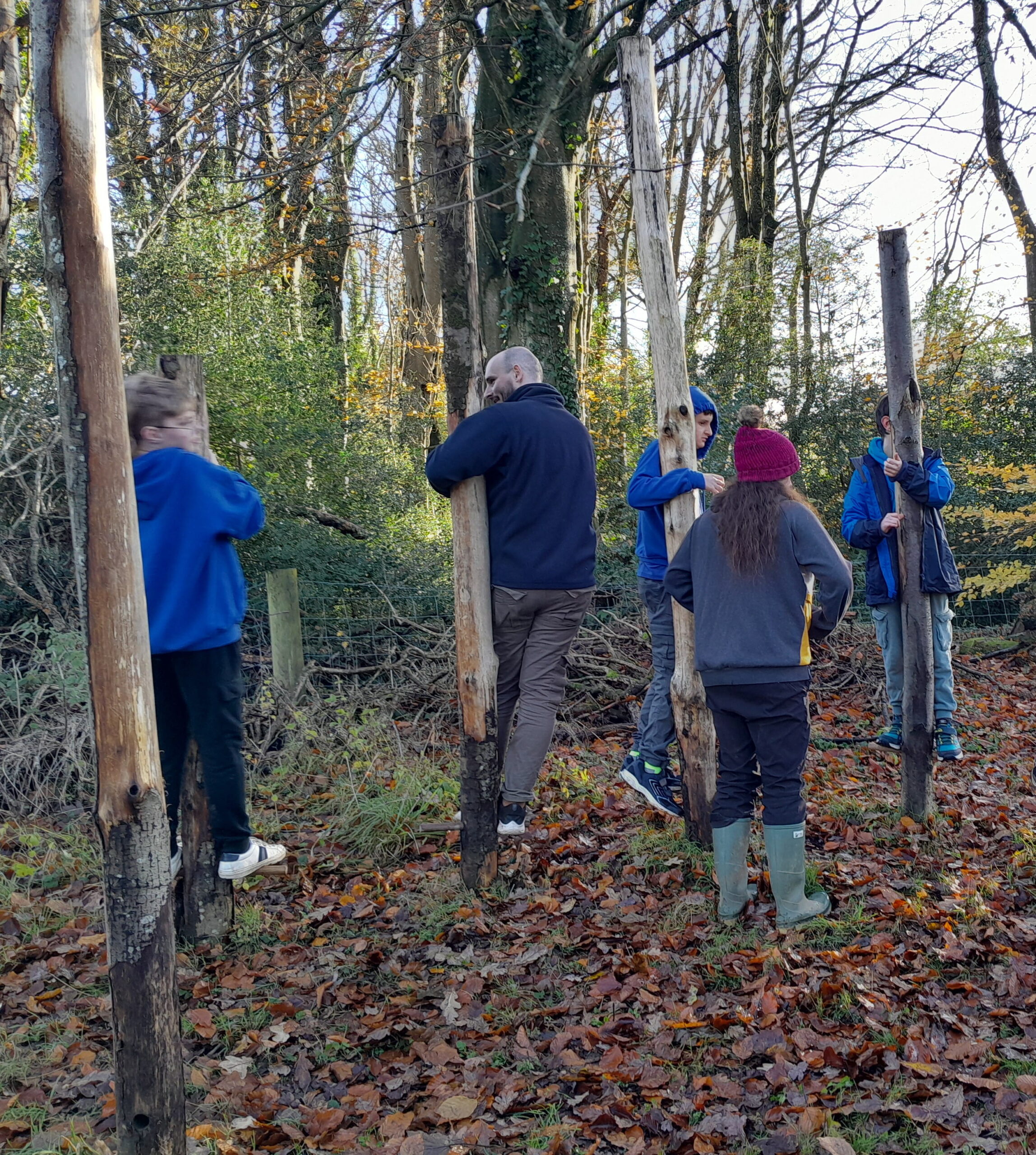 Learners taking part in the low ropes course at Magdalen Farm, developing their teamwork, confidence, and problem-solving skills through outdoor challenges.
